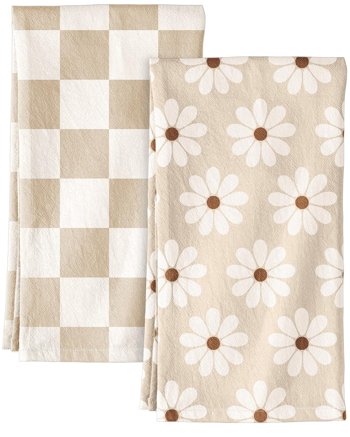 Miss Adola flour sack towel in beige checkered pattern, highly absorbent for daily use