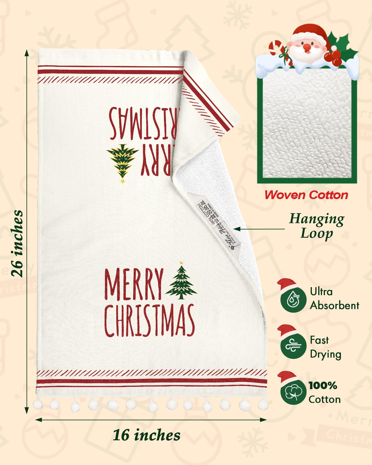 Miss Adola holiday kitchen decor towel enhances seasonal styling
