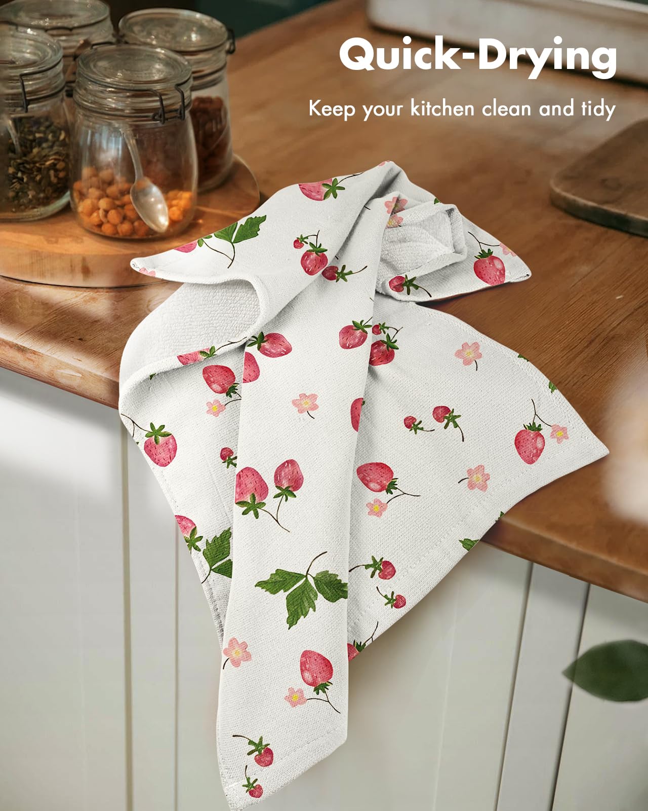 Miss Adola towels 16×26 inches shown with hanging loop for easy storage