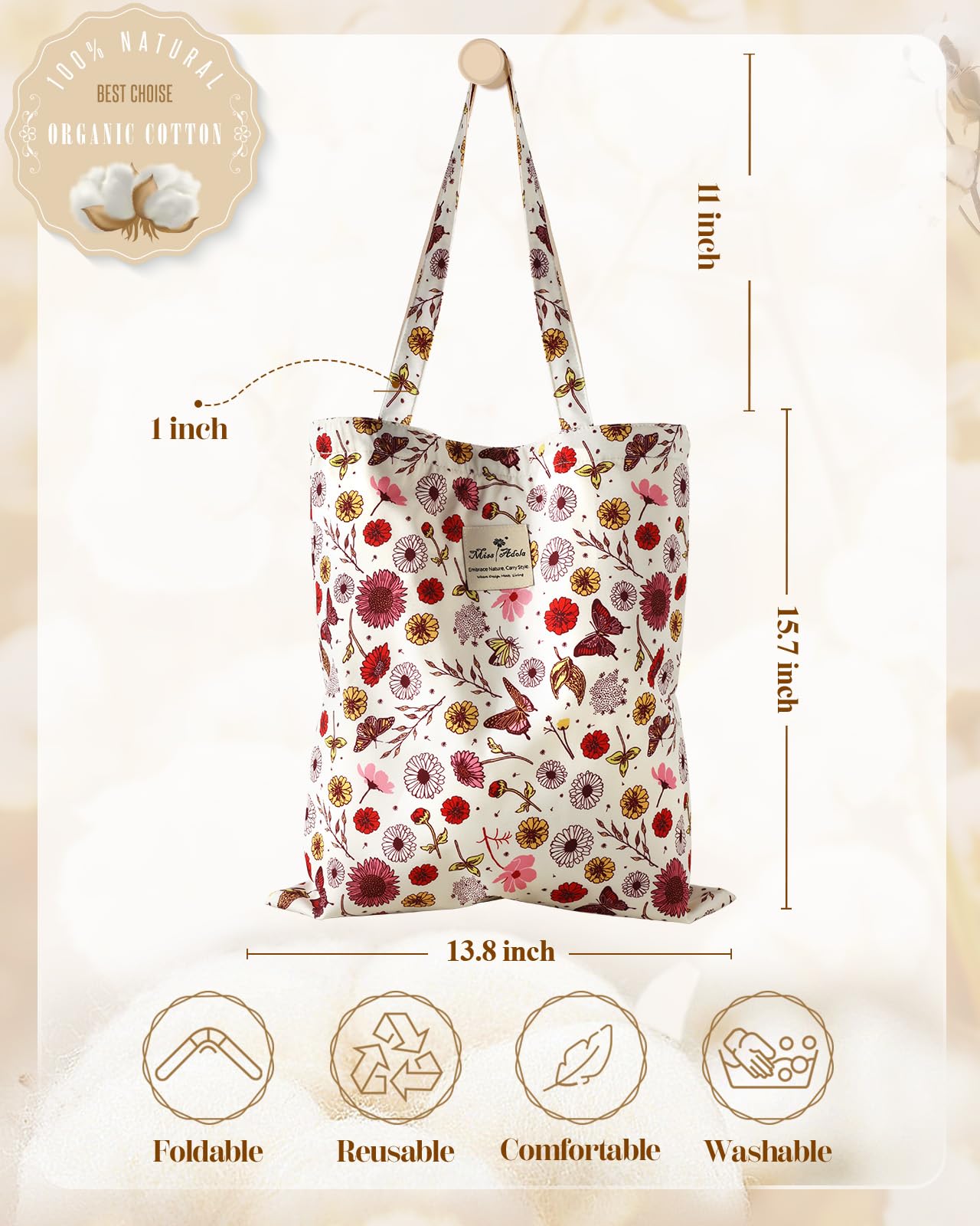 Miss Adola tote bag with large capacity for books, laptop, and groceries.