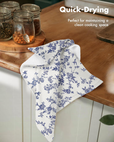 Miss Adola waffle towels with hanging loop for easy drying and storage.