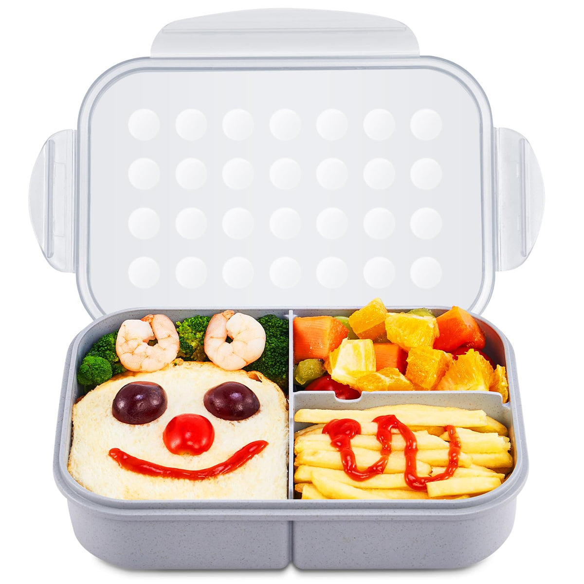 MISS BIG Bento Box for Kids leakproof lunch in gray keeps meals tidy and contained.