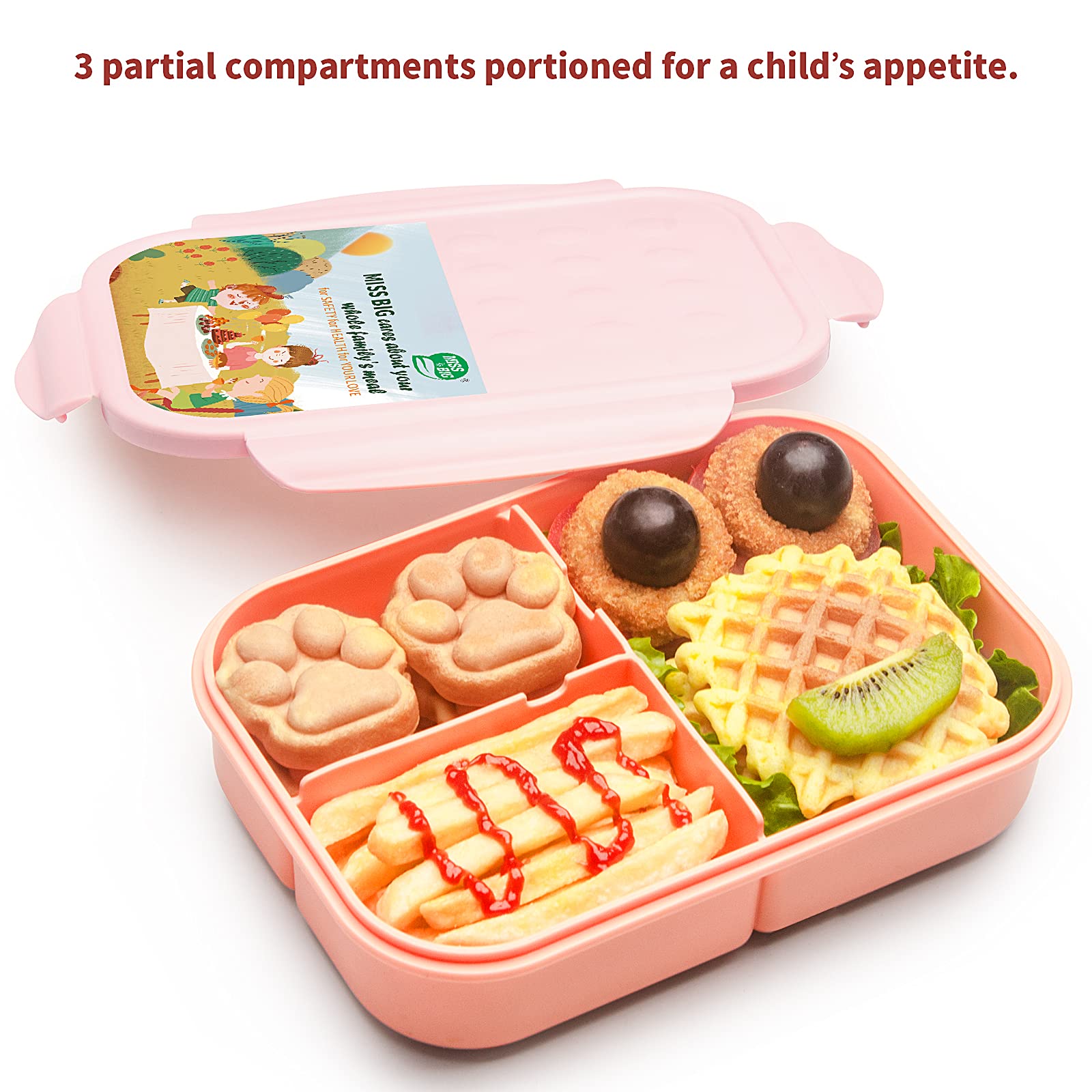 MISS BIG Bento Box Kids four-latches design for easy opening by kids