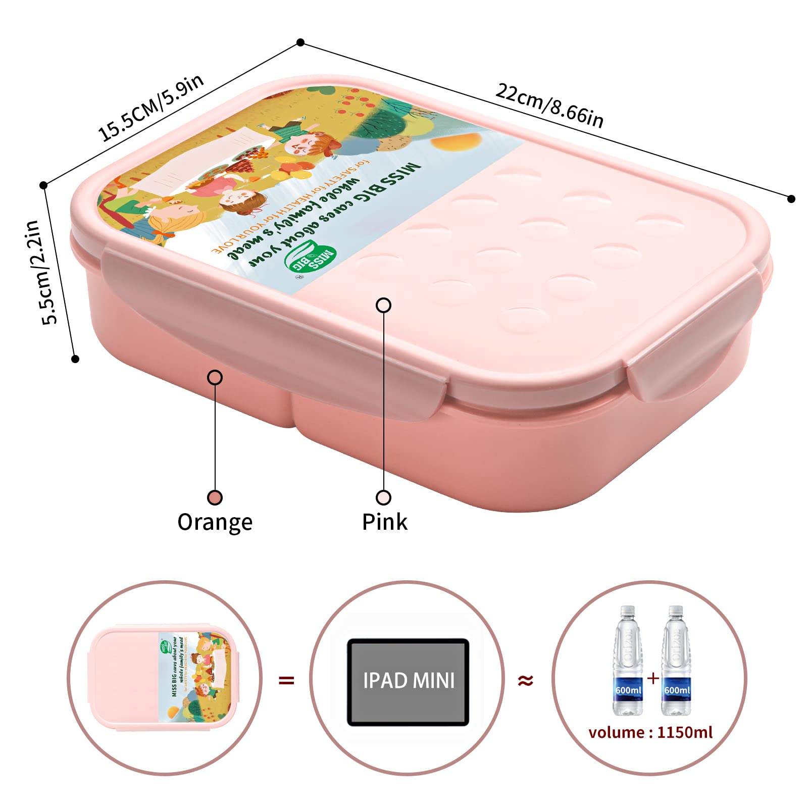 MISS BIG Bento Box Kids microwave-safe and dishwasher-safe for easy reheating and cleaning