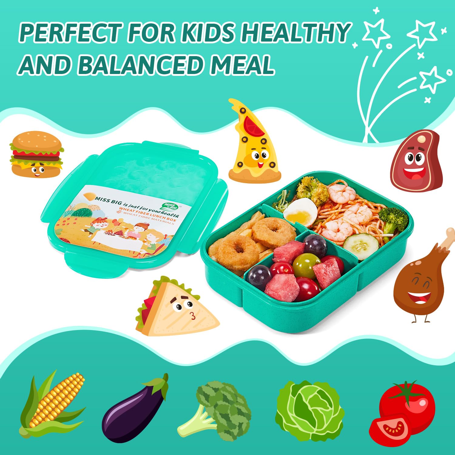 MISS BIG Bento Box three compartments keeps meals balanced.