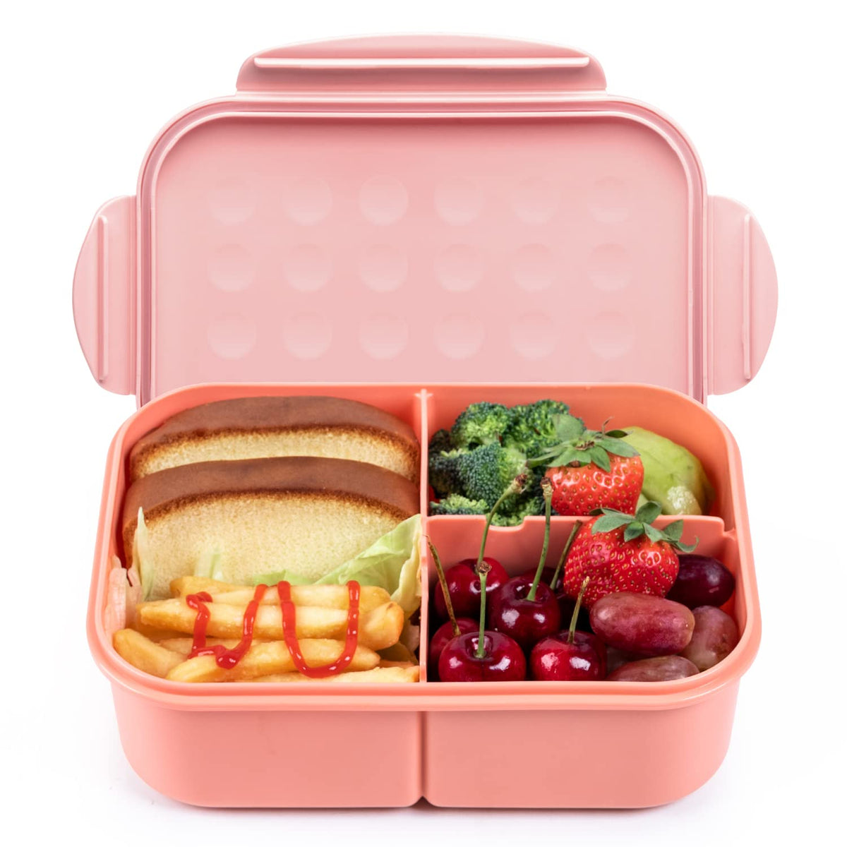 MISS BIG Bento Box leak-proof lid demonstrates mess-free meals on the go.