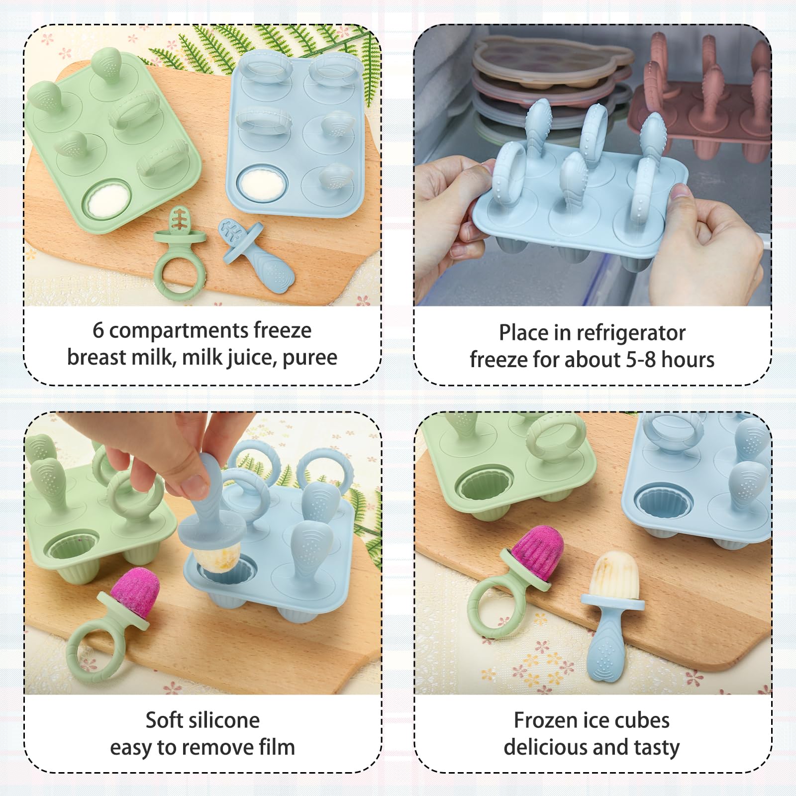 MISSLILI stackable design saves freezer space for healthy snacks.