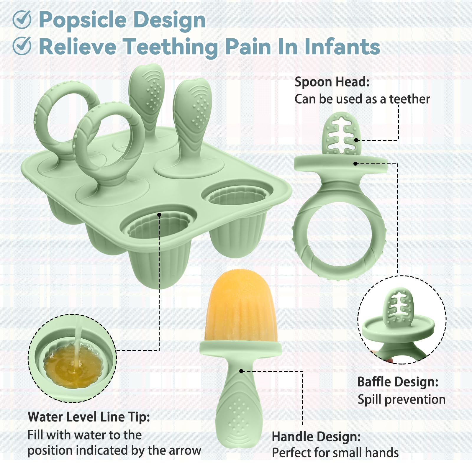 MISSLILI teething-friendly snack idea with pureed fruit inside molds.