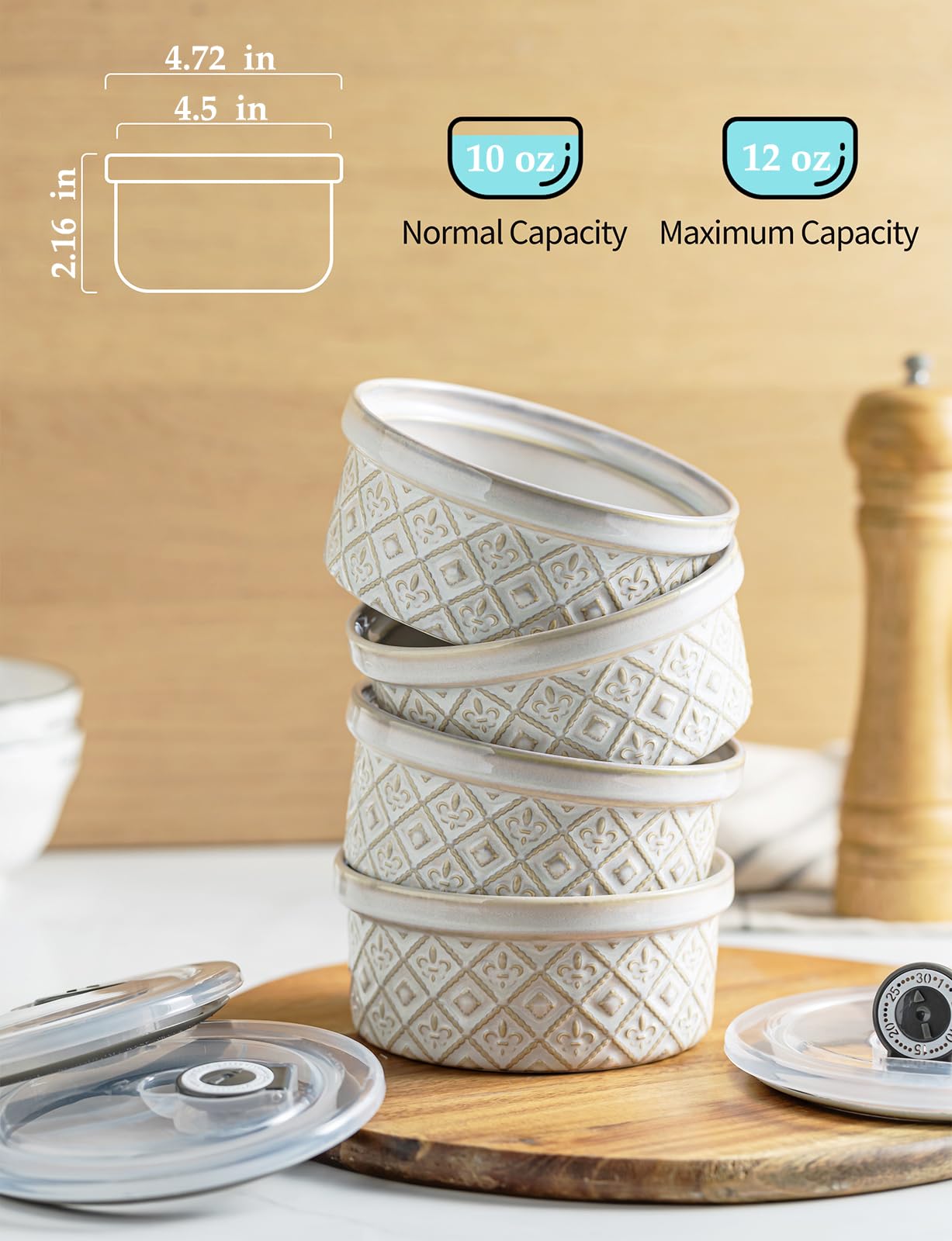 MISSYSSIM 12 oz ramekins with airtight lids for freshness and storage