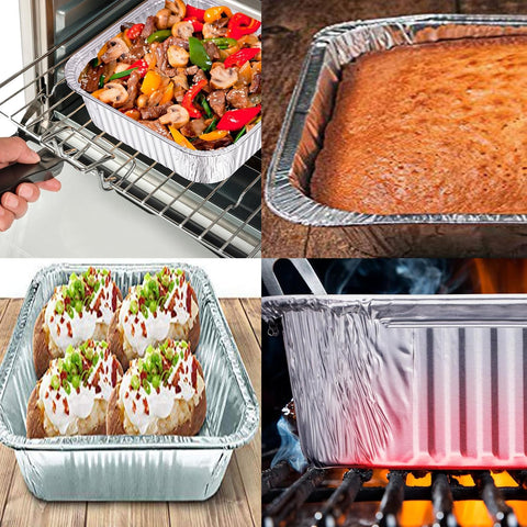 Mistari 20-pack foil pans with lids ideal for meal prep and catering.