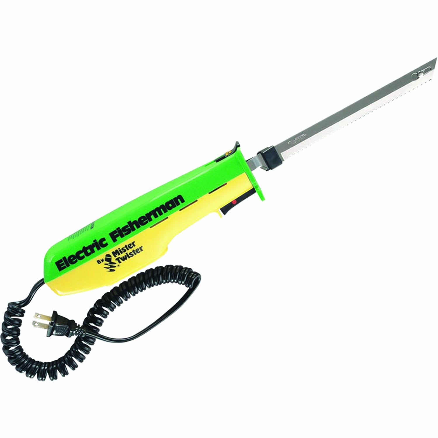 Mister Twister 120V electric knife in green-yellow for precise slicing and effortless control.