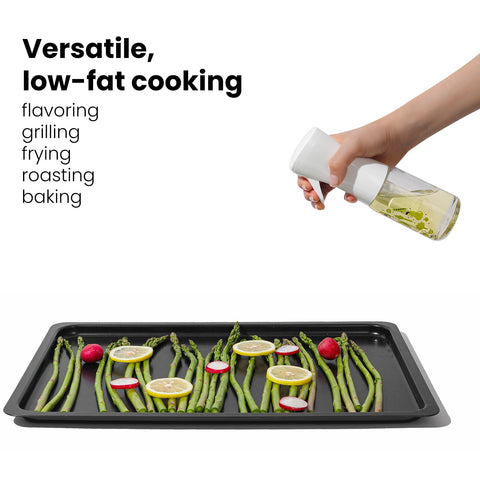 Mistifi Oliver Oil Sprayer in half-stroke mode targets small areas to reduce oil use.
