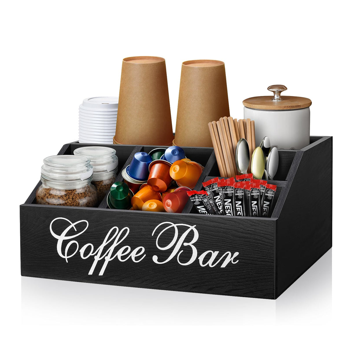 MISTOD Coffee Station Organizer with carved wood finish enhances farmhouse decor