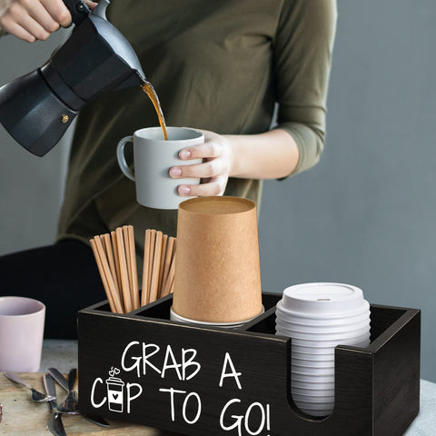 MISTOD organizer stores lids and cups for quick coffee service.