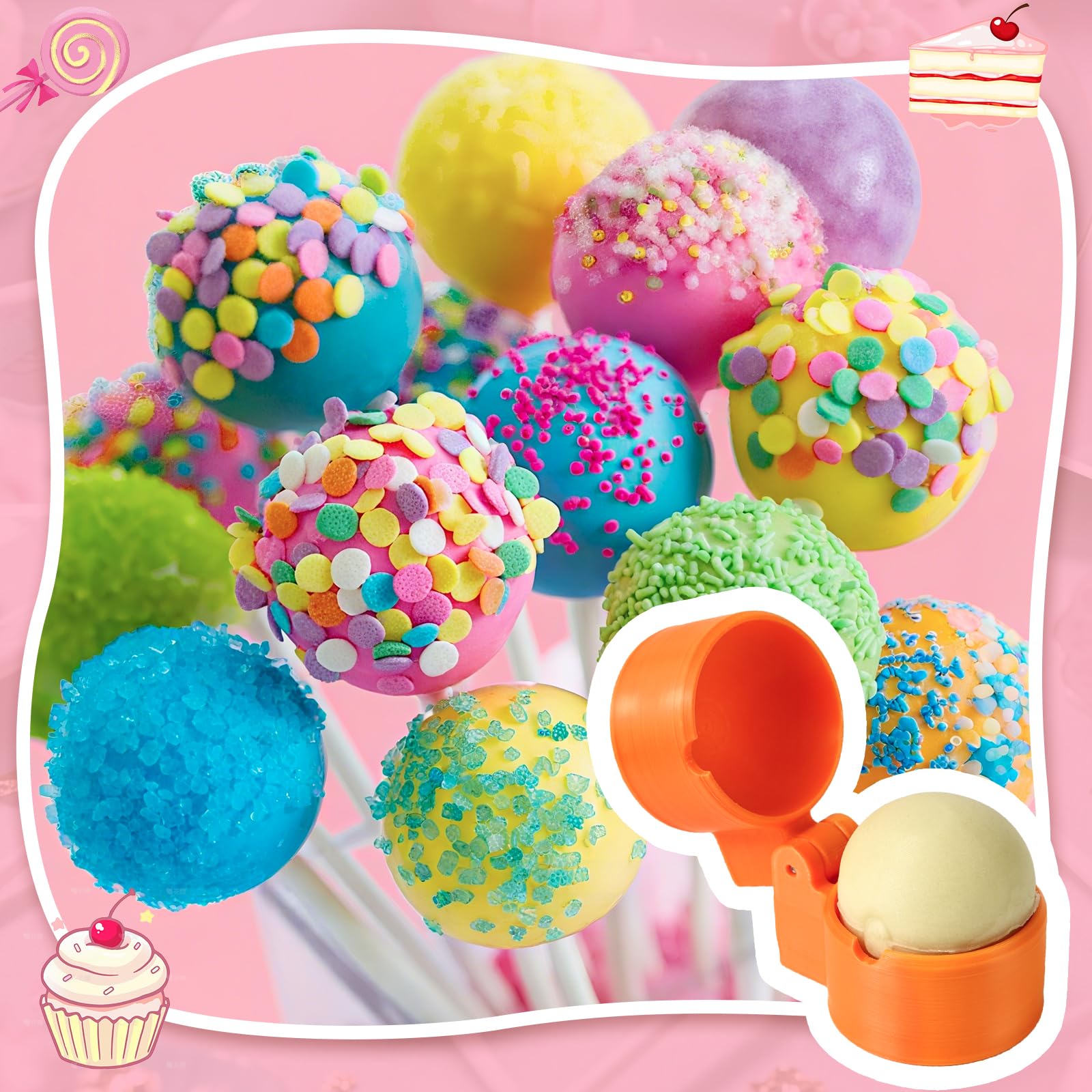MITCHENIFY round cake pop mold press in use for even sized cake pops