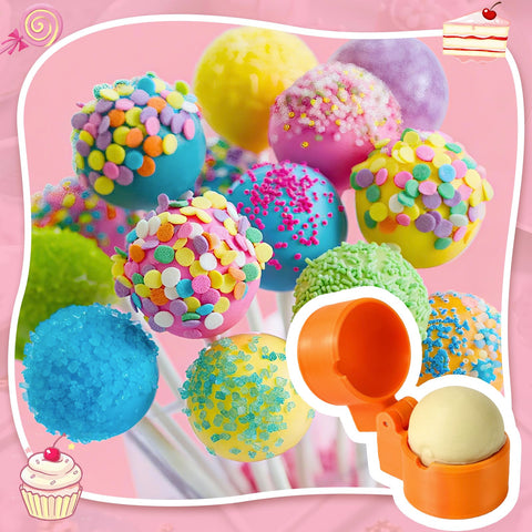 MITCHENIFY round cake pop mold press in use for even sized cake pops