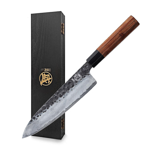 MITSUMOTO SAKARI 8-Inch Gyuto with water ripple pattern for precise slicing.