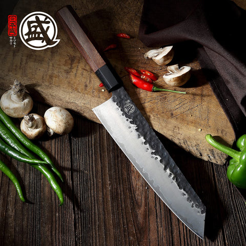 Sandalwood box packaging for gifting the MITSUMOTO SAKARI Kiritsuke knife