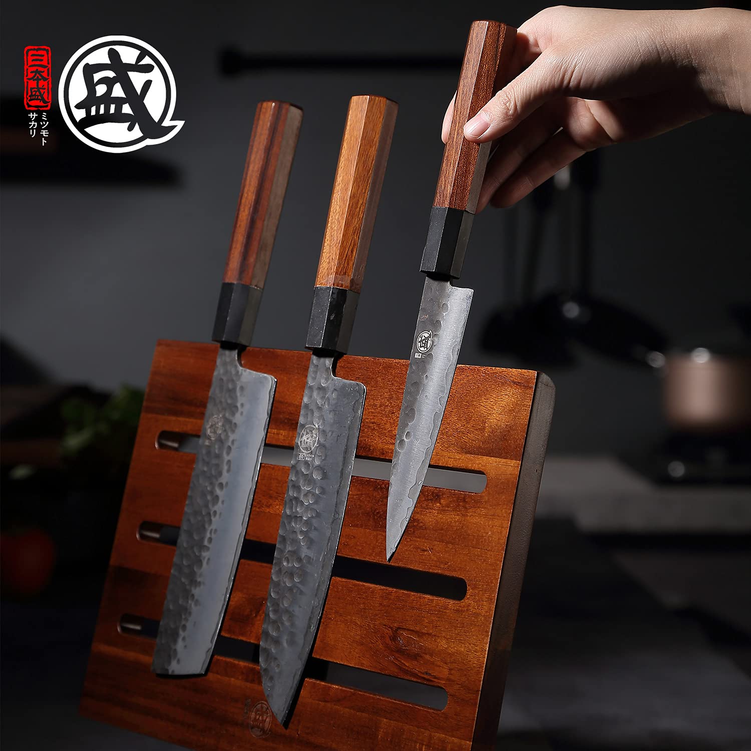 MITSUMOTO SAKARI knife holder on kitchen counter with knives