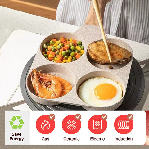 MIUGO divided egg pan on stovetop offers even heat for omelets