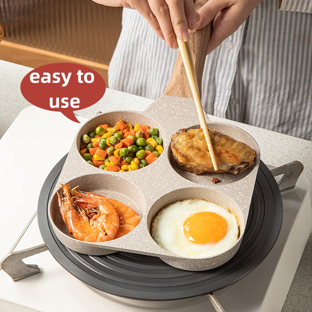 MIUGO egg pan on gas stove demonstrates quick low-oil frying