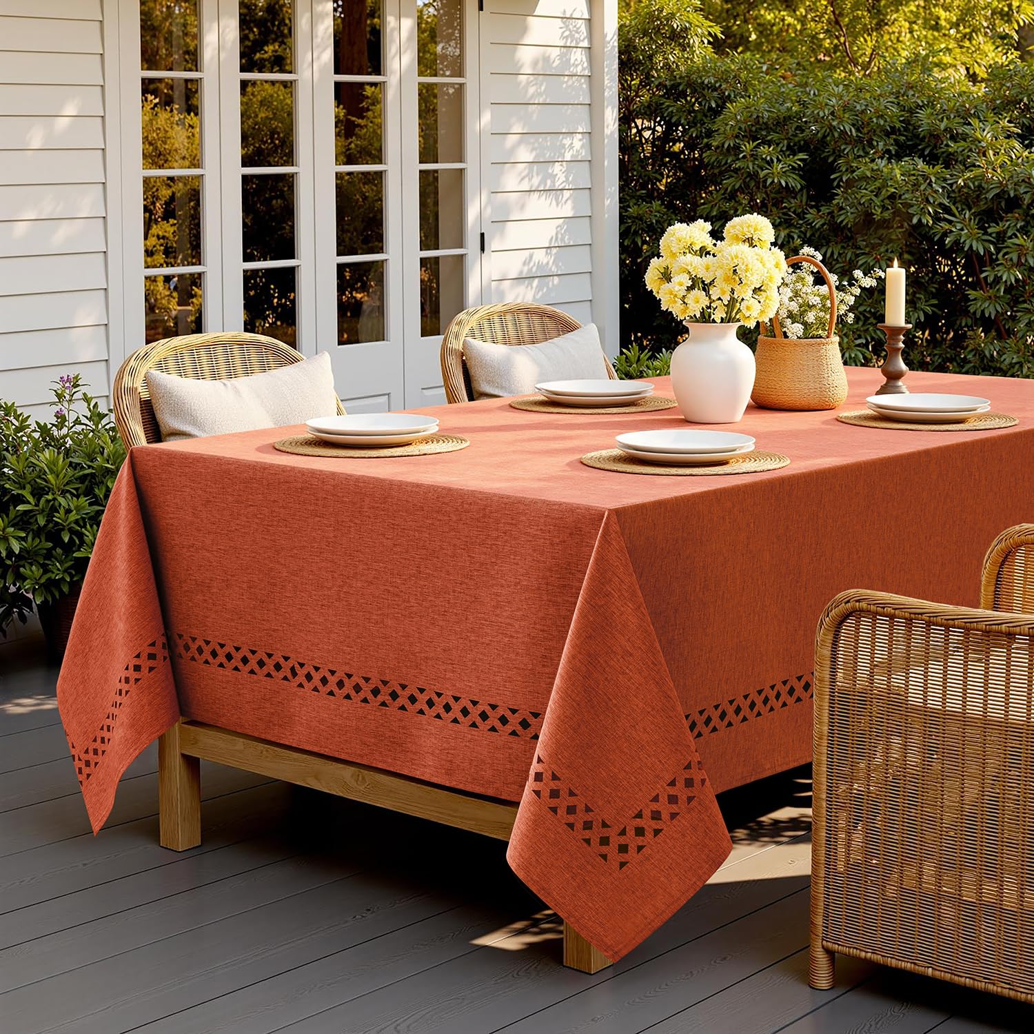 MIULEE burnt orange tablecloth easy-care wipe-clean feature for daily use