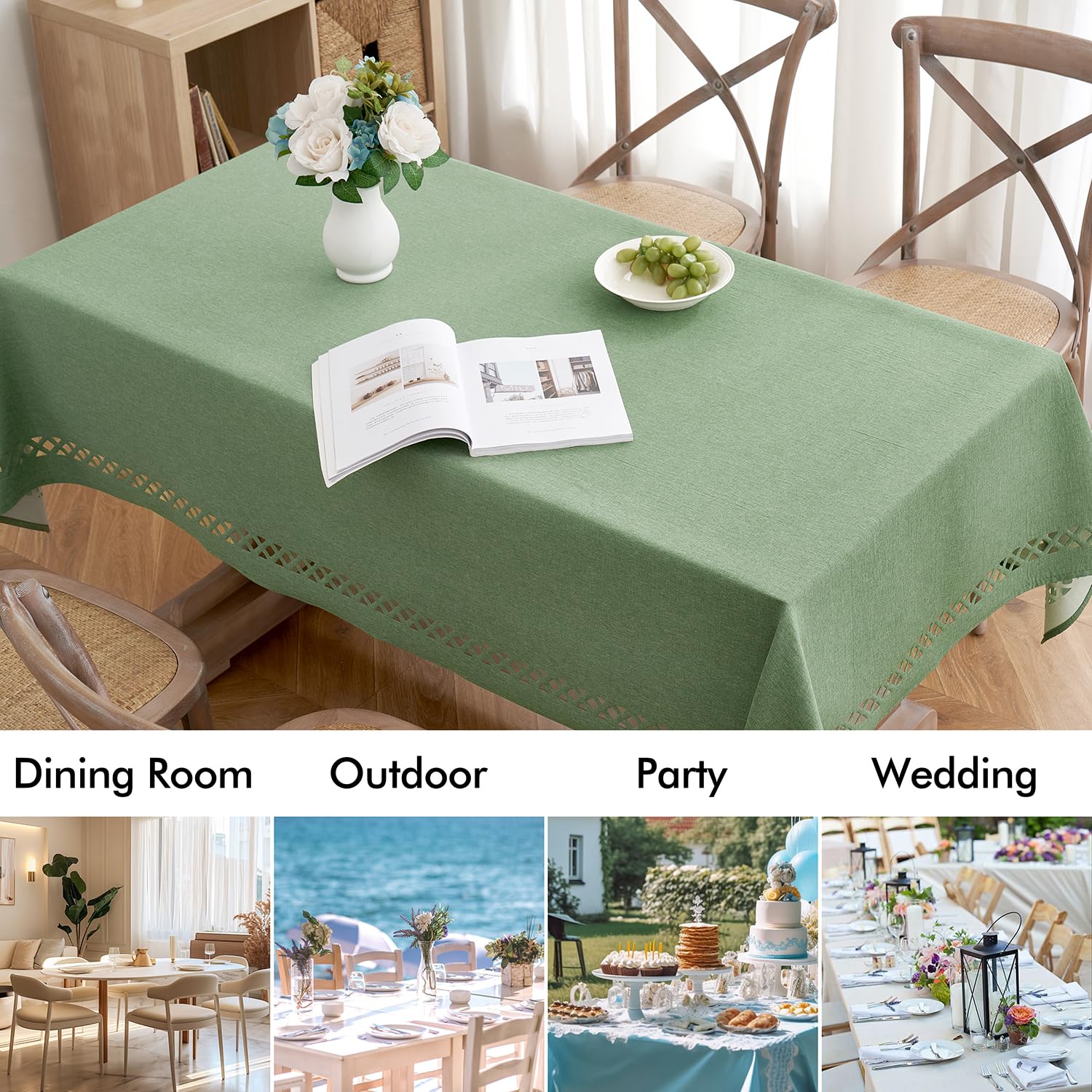 MIULEE Sage Green tablecloth folds compactly for storage.