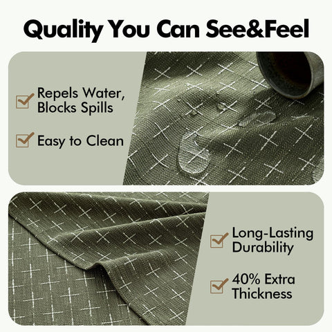 MIULEE waterproof olive green tablecloth protects surfaces during meals.