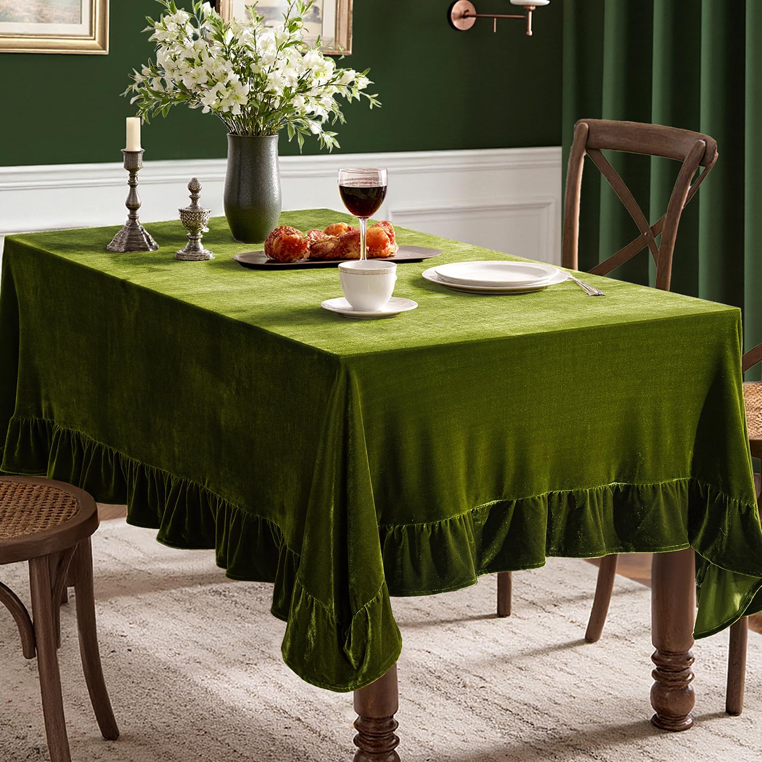 MIULEE velvet tablecloth with ruffle edge adds elegant ambiance for special occasions.