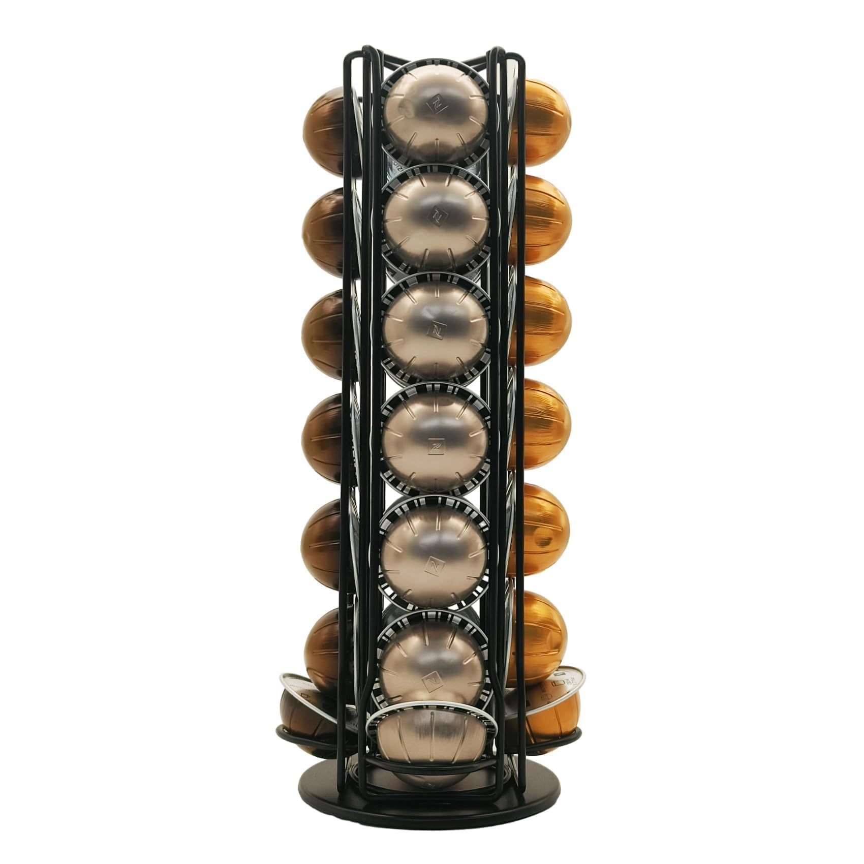 Miuly Vertuo capsule holder with rotating base for quick pod access.