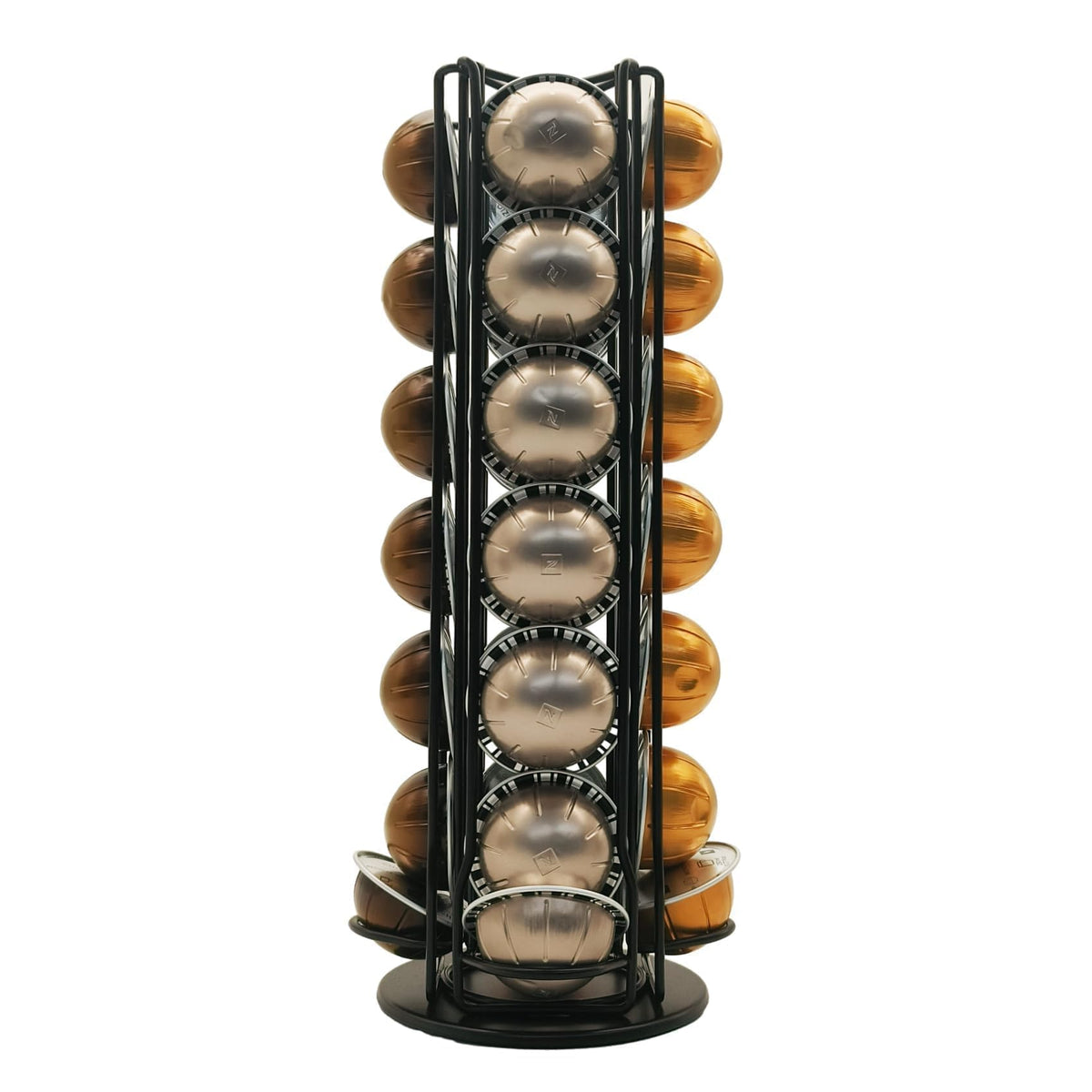 Miuly Vertuo capsule holder with rotating base for quick pod access.
