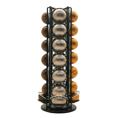 Miuly Vertuo capsule holder with rotating base for quick pod access.