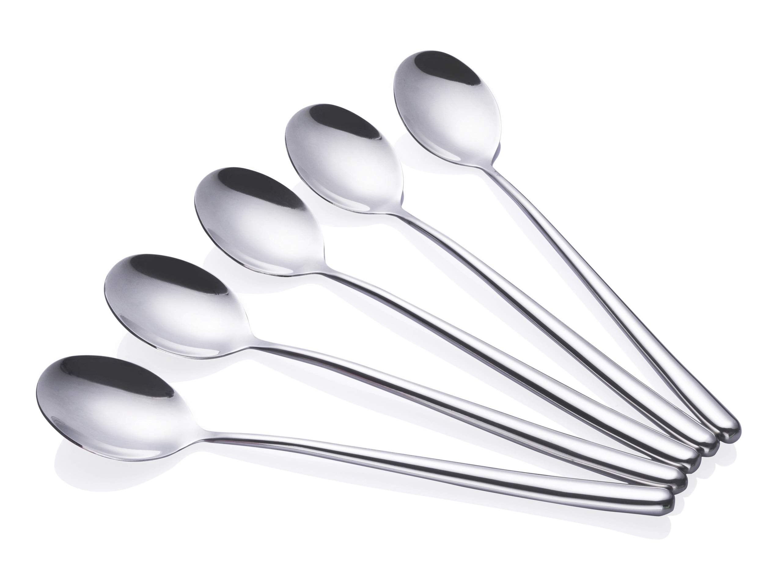 MIUPOO Korean spoon pack of 5 with long handles, ideal for family meals and soups.