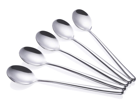 MIUPOO Korean spoon pack of 5 with long handles, ideal for family meals and soups.