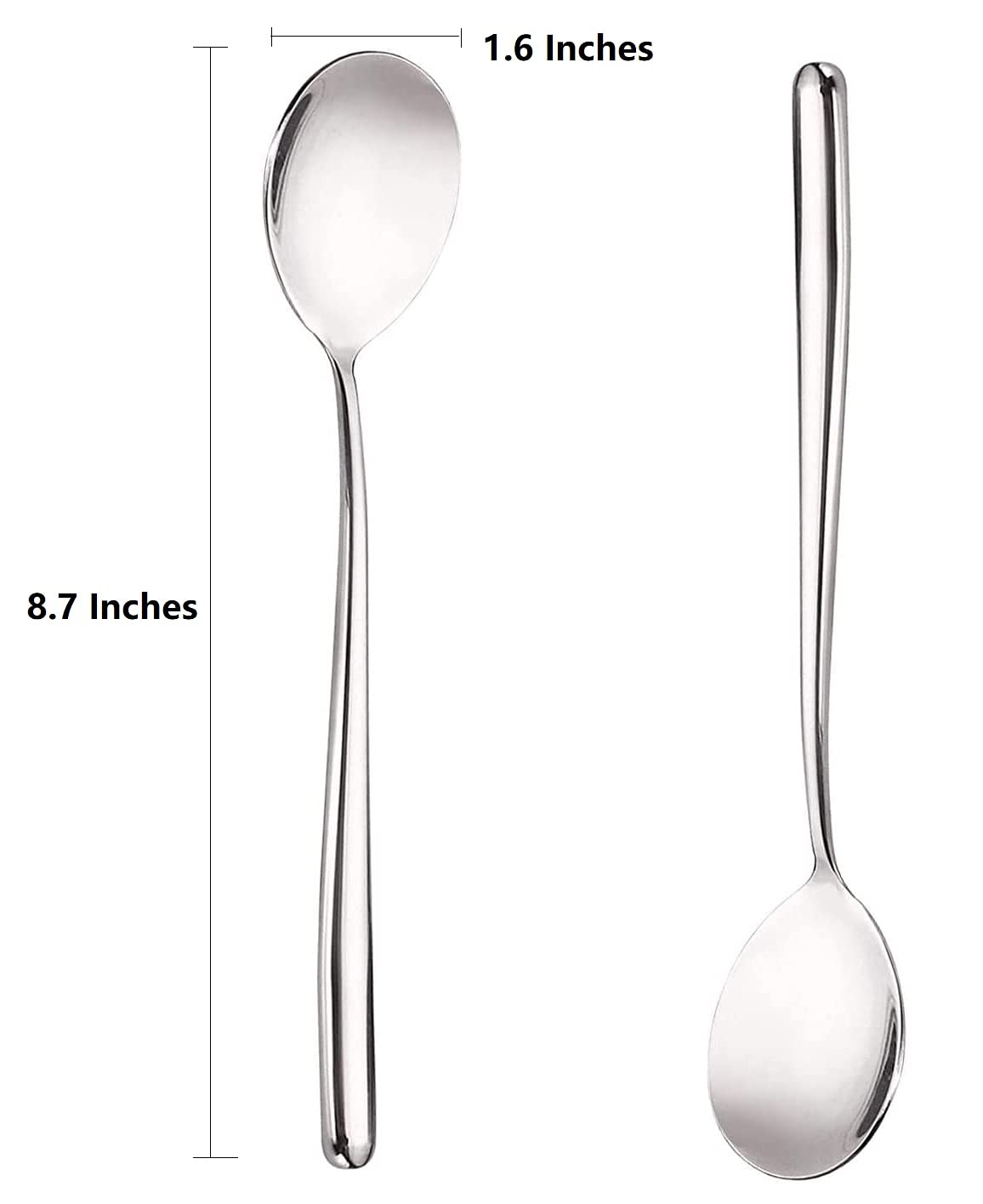 MIUPOO stainless steel spoon close-up highlighting durable finish and shine.