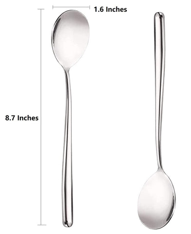 MIUPOO stainless steel spoon close-up highlighting durable finish and shine.