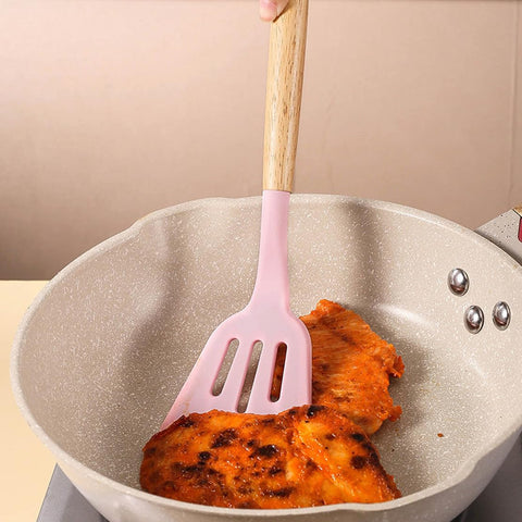 MIUVA silicone utensils image highlighting heat-resistant heads for nonstick cookware