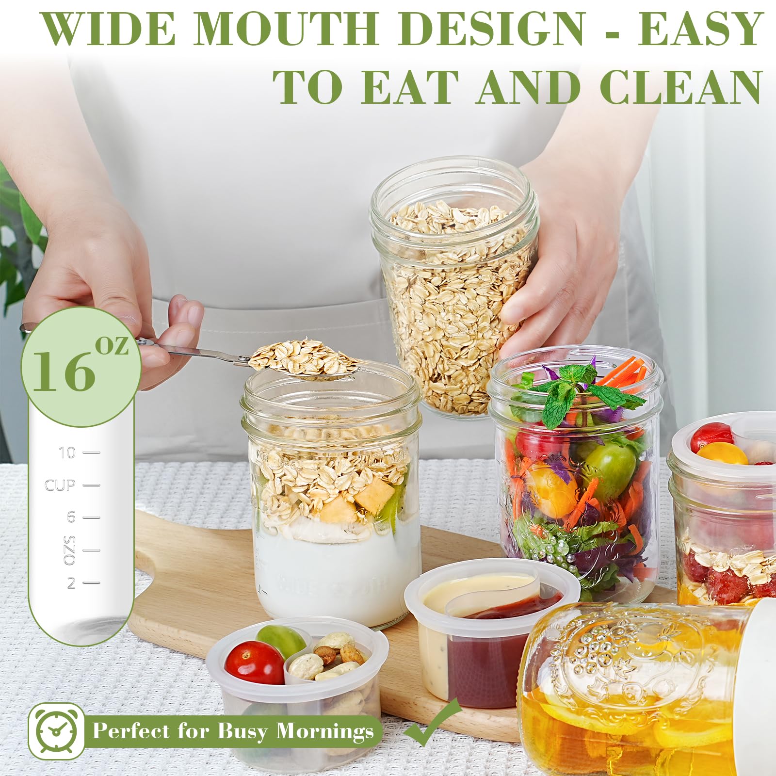 Miuyhji wide-mouth glass jars are easy to fill scoop and clean.