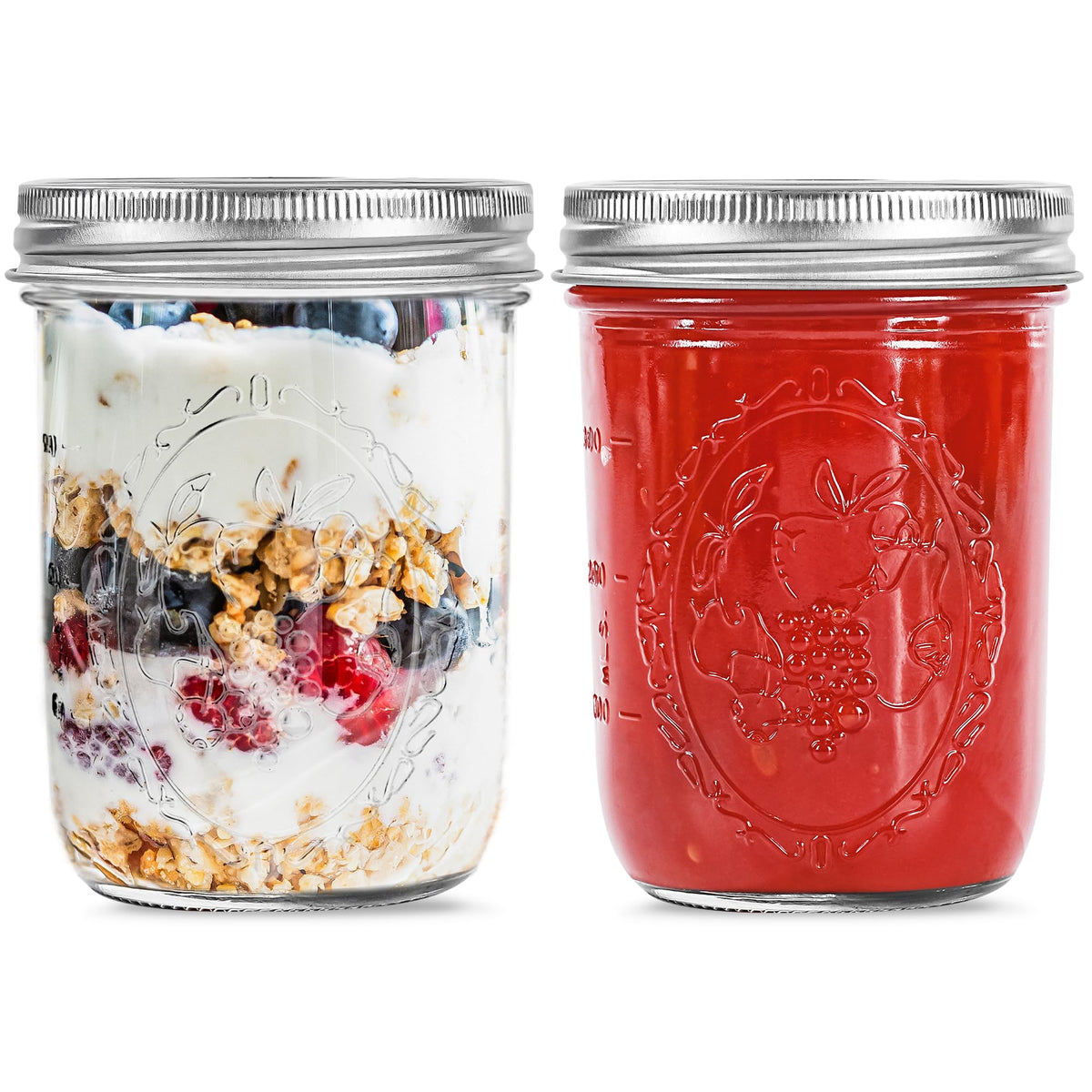 Miuyhji wide-mouth mason jar 16oz with lids for easy filling and precise measurements.