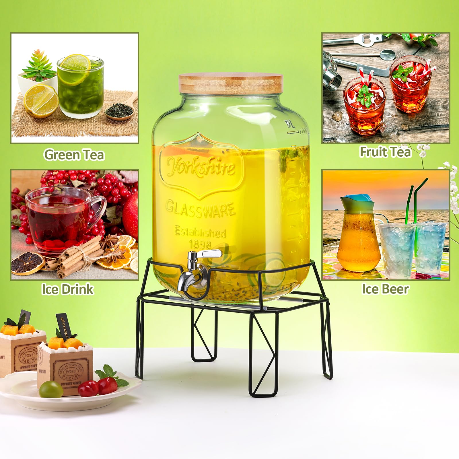 MIWUYI glass beverage dispenser close-up highlighting clarity and finish