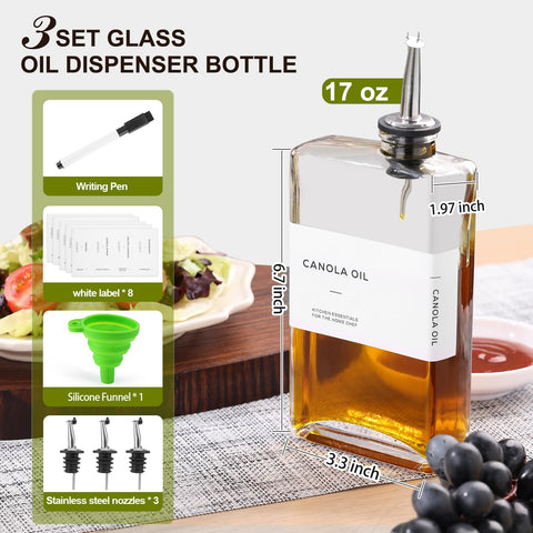 MIWUYI glass oil dispenser bottle with spout for precise drizzle.