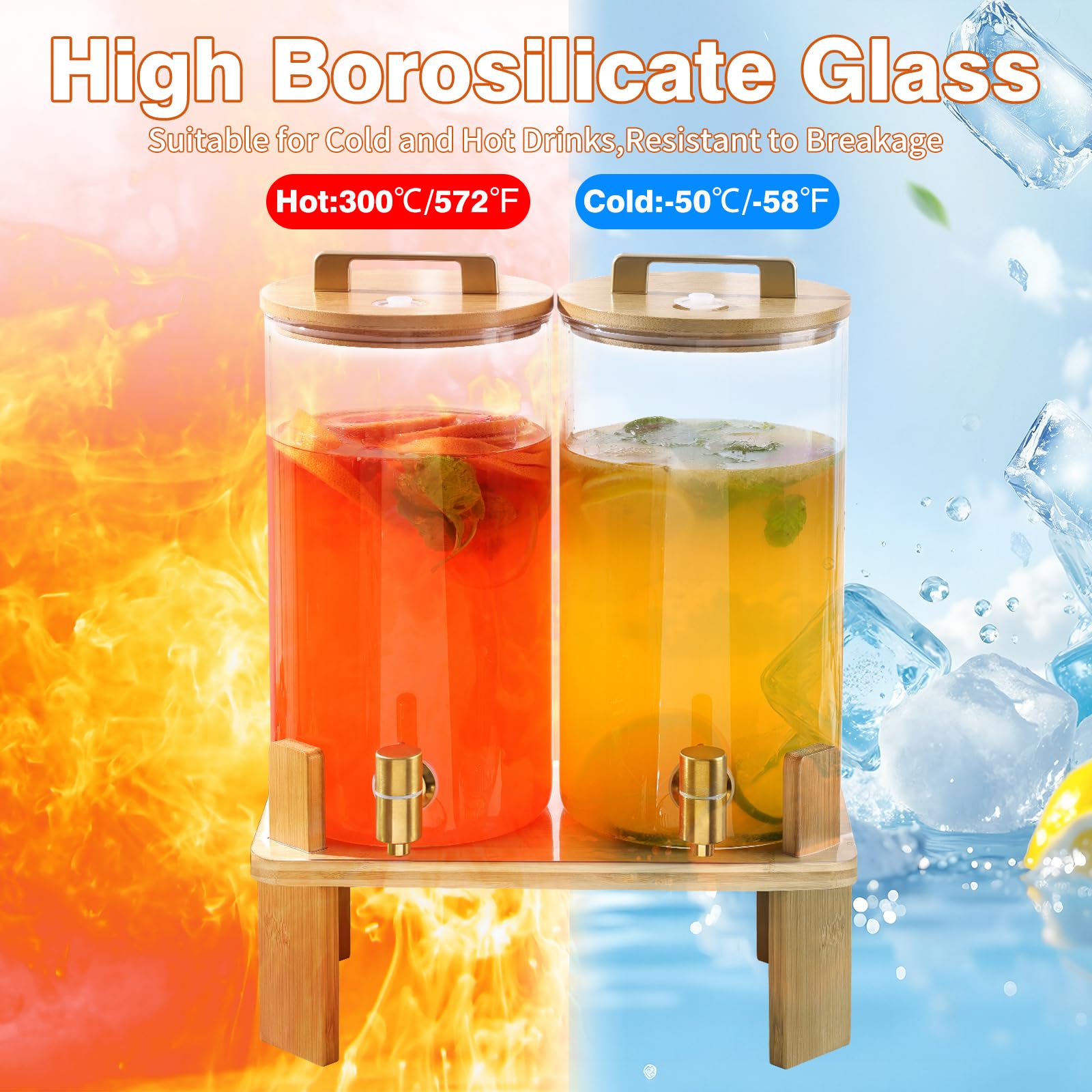 MIWUYI two-pack glass dispensers ideal for entertaining.