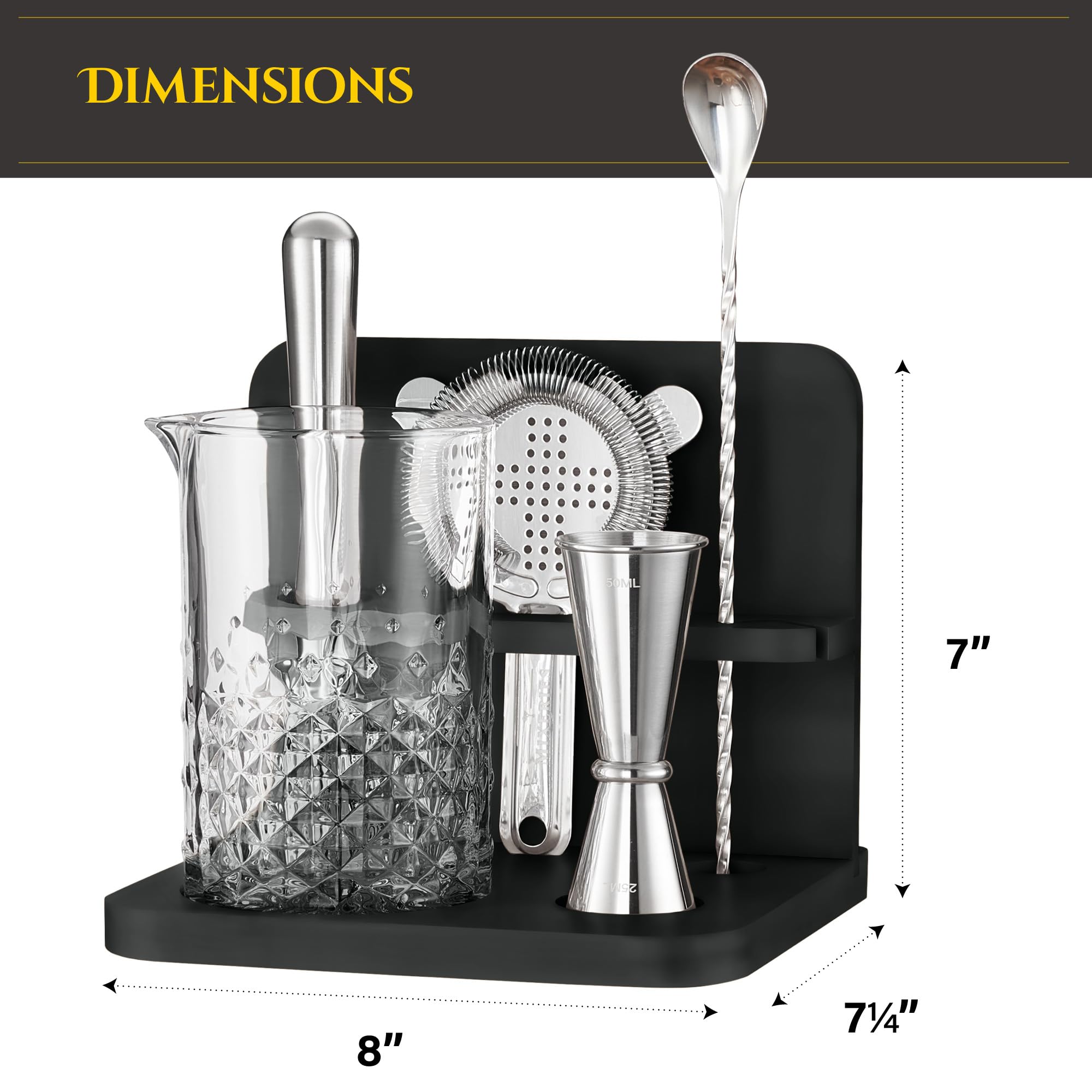 Mixeries bar-tools set complements the glass for a complete home bar.