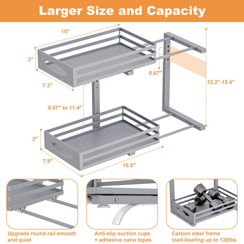 Mixeshop adjustable-height under-sink organizer with 5 levels for fit.