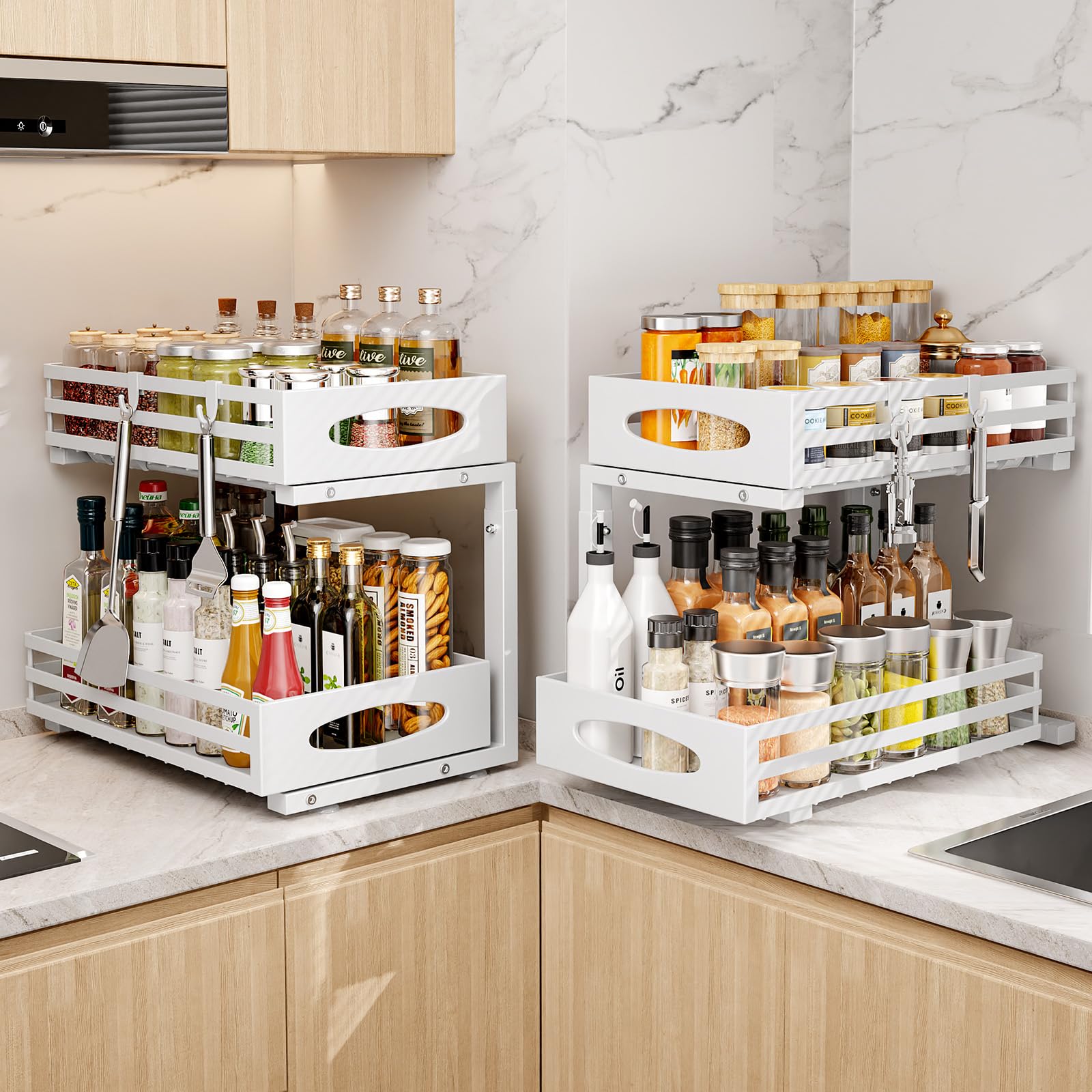 Mixeshop slide-out cabinet drawer for easy access to back items