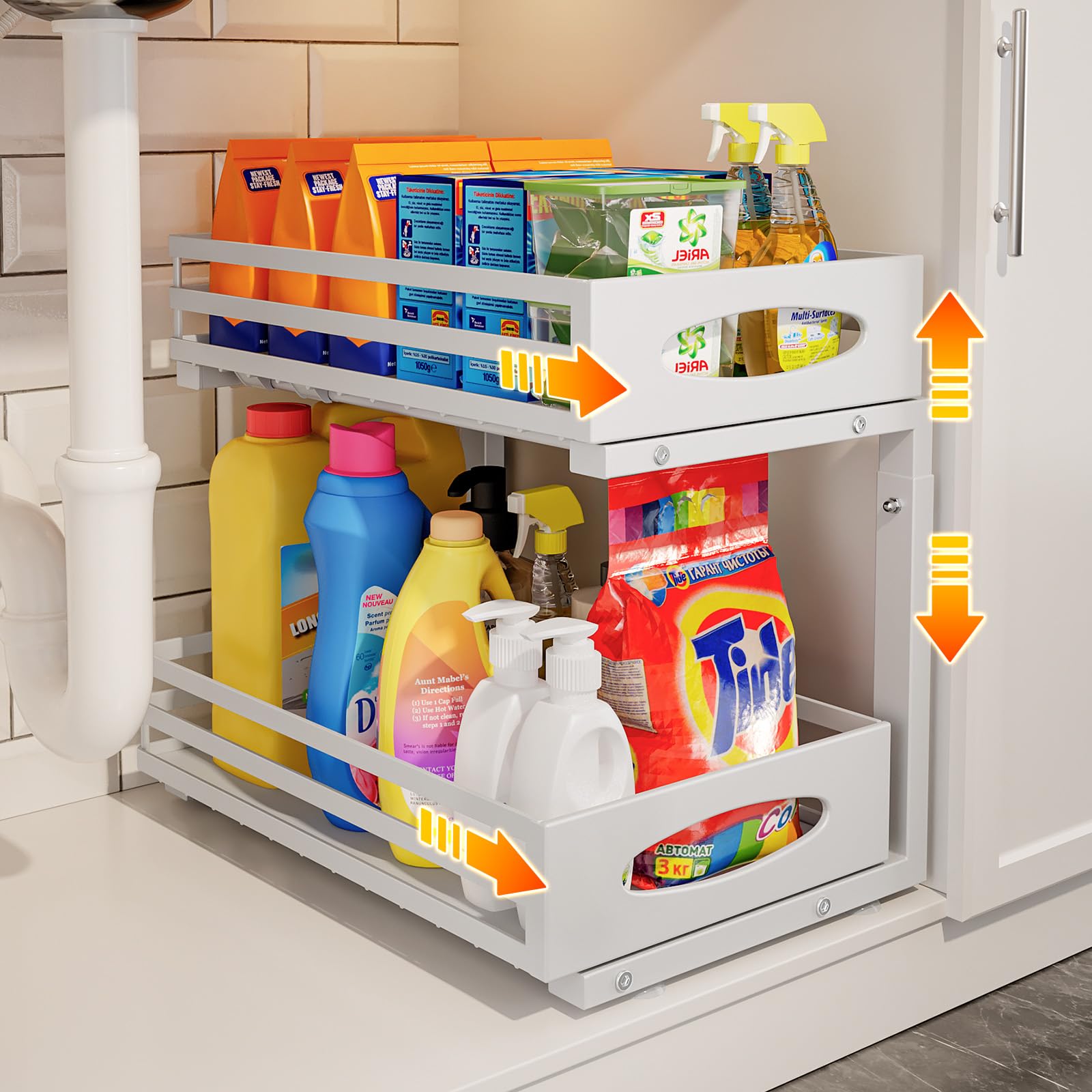 Mixeshop under-sink organizer two-tier with pull-out design for easy access
