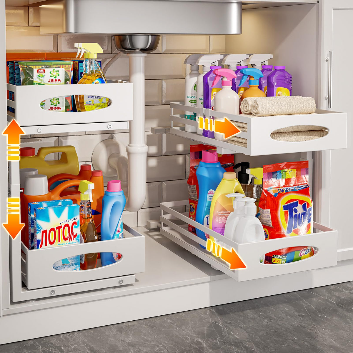 Mixeshop under sink organizer two-tier for organized storage under the sink