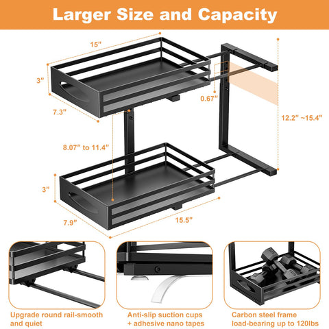 Mixeshop under-sink organizer adjustable-height demonstrates versatile fit under varying plumbing