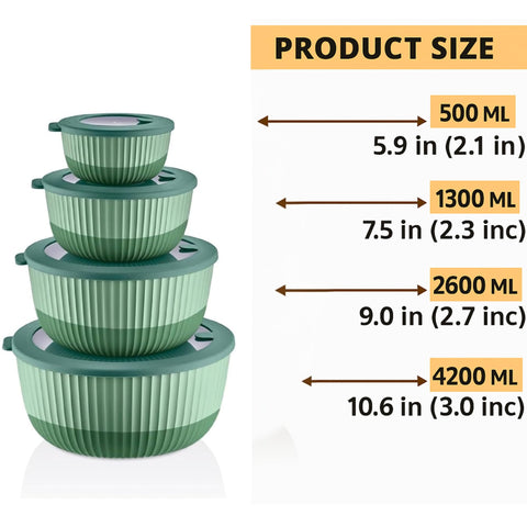 Nestable Mixing Bowls with Lids design helps save space in cabinets and fridge.