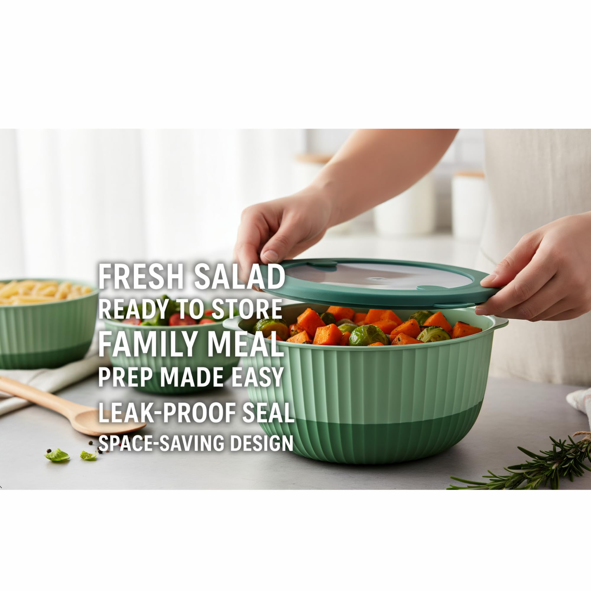 Close-up of airtight lids on Mixing Bowls with Lids for secure storage.